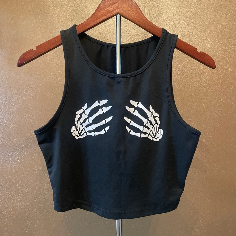 SHEIN Black Crop Top with Skeleton Design
